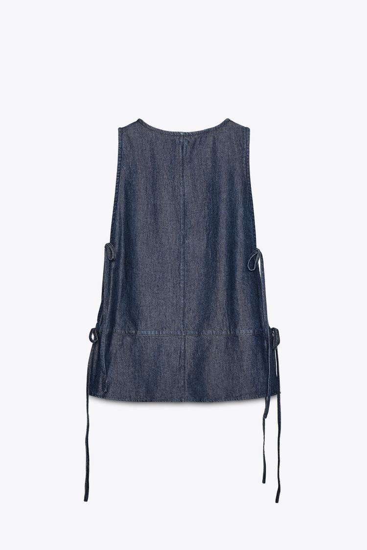 Zara Denim Tie Top and Crossover Denim Trousers Set