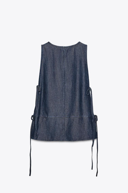 Zara Denim Tie Top and Crossover Denim Trousers Set