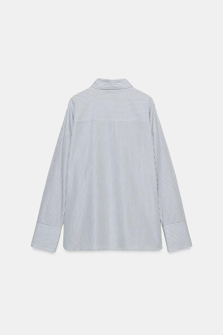 STRIPED POPLIN SHIRT WITH SCARF DETAIL