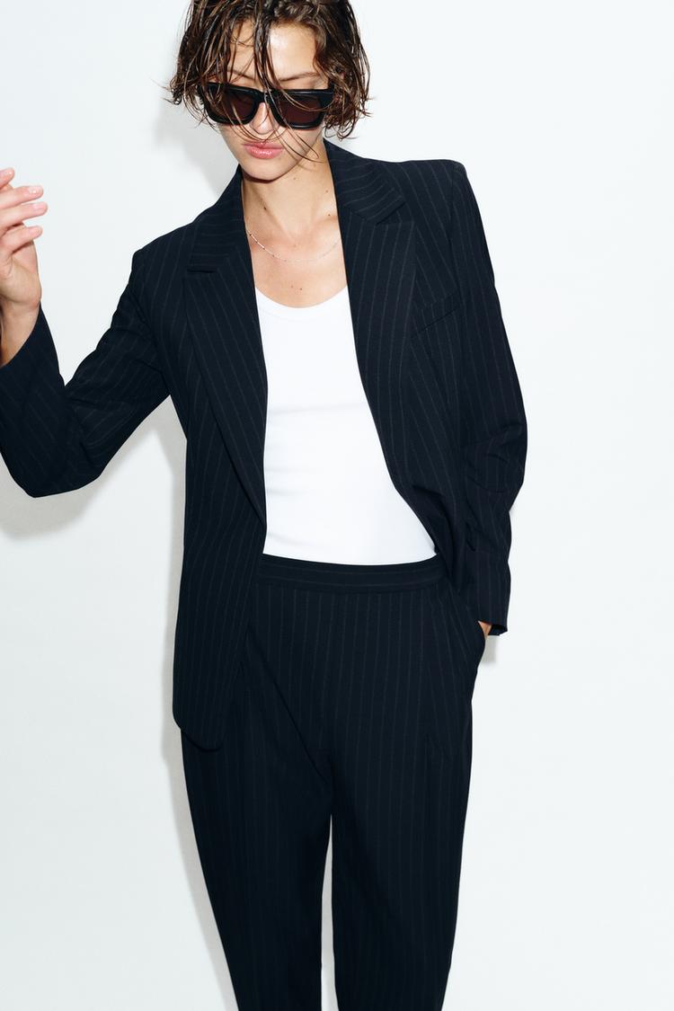 Pinstriped Trousers Navy Blue