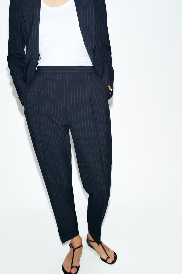 Pinstriped Trousers Navy Blue