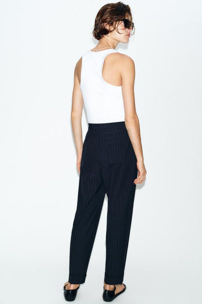 Pinstriped Trousers Navy Blue