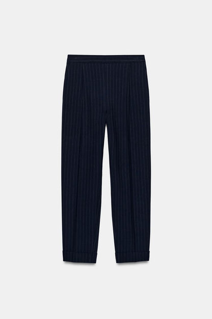 Pinstriped Trousers Navy Blue