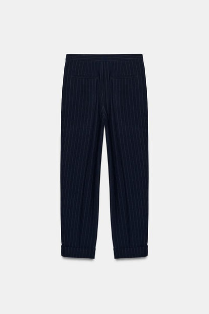 Pinstriped Trousers Navy Blue