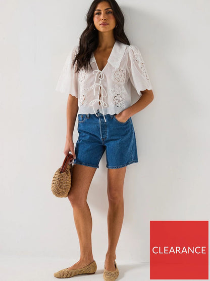 V by Very Sheer Tie Front Blouse White