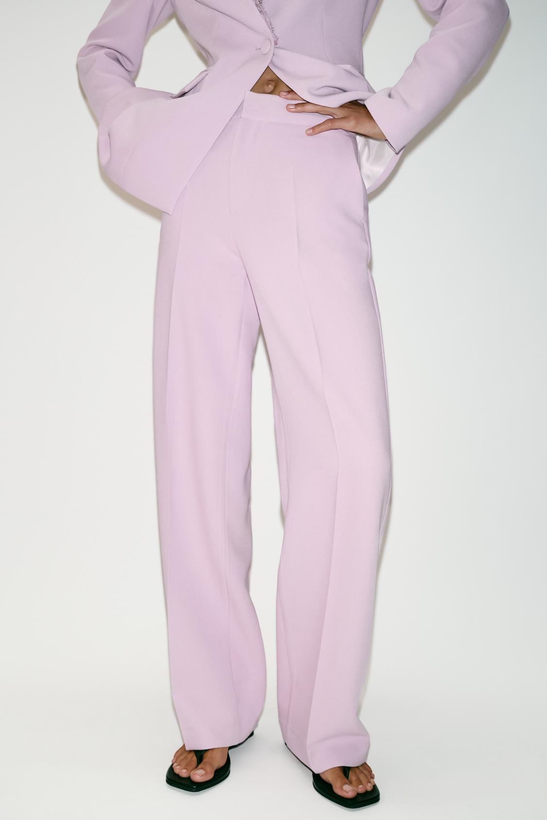 Lilac High Waist Straight Leg Trouser And Fitted Lace Shoulder Pad Blazer set