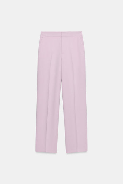 Lilac High Waist Straight Leg Trouser And Fitted Lace Shoulder Pad Blazer set