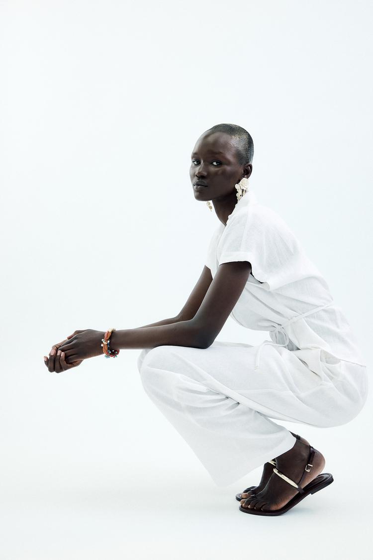 Zara Belted Linen Blend Blouse