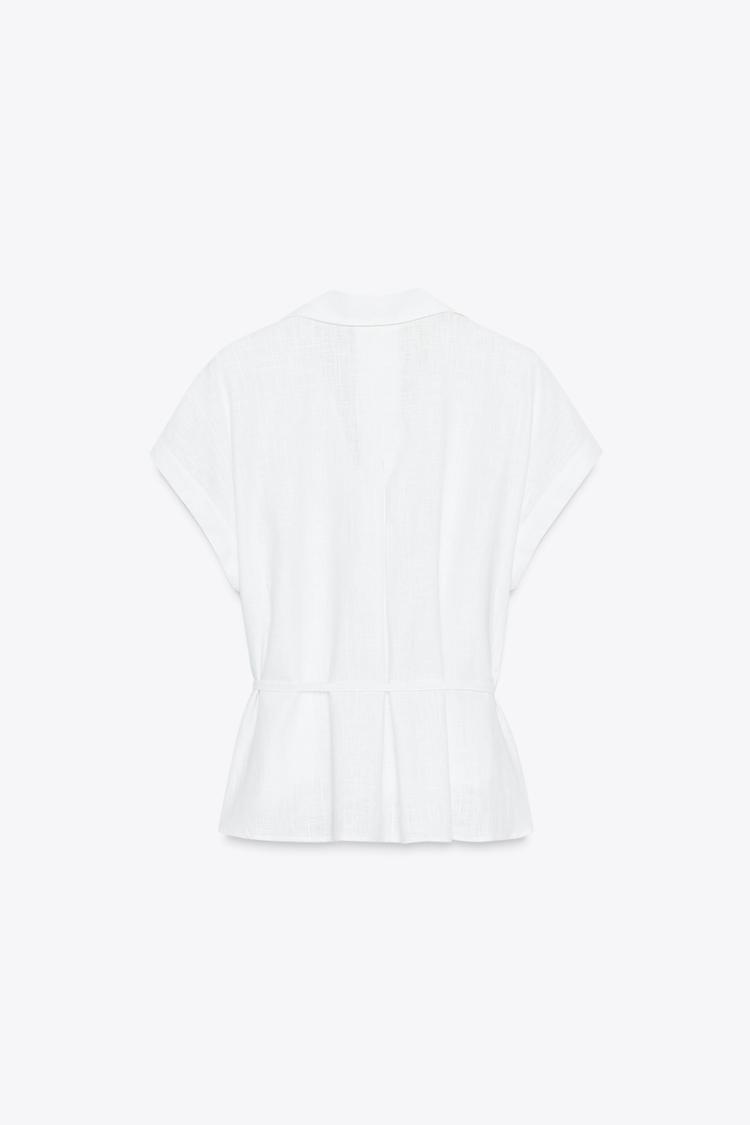 Zara Belted Linen Blend Blouse