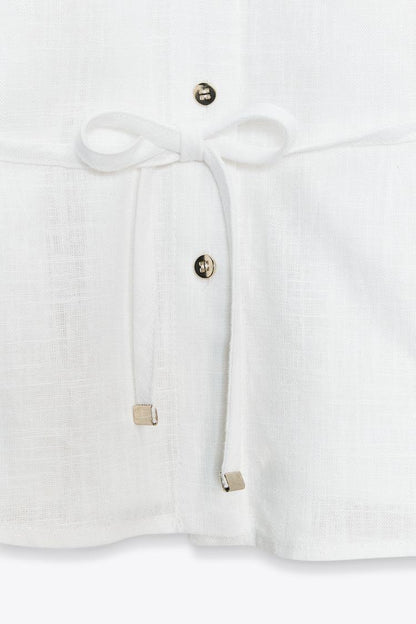 Zara Belted Linen Blend Blouse
