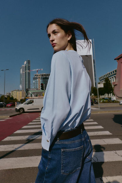 Zara Poplin Blouse Bow Shirt