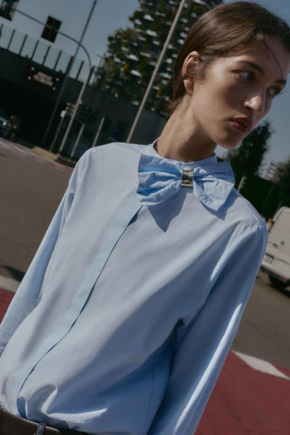 Zara Poplin Blouse Bow Shirt