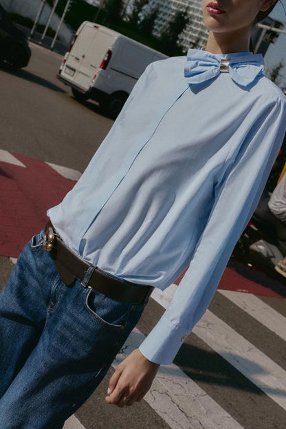 Zara Poplin Blouse Bow Shirt