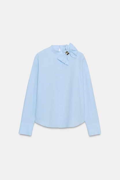 Zara Poplin Blouse Bow Shirt