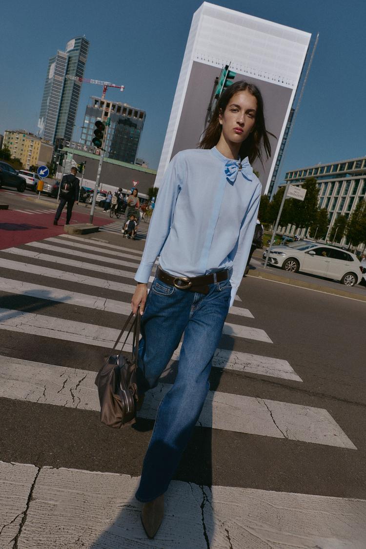 Zara Poplin Blouse Bow Shirt