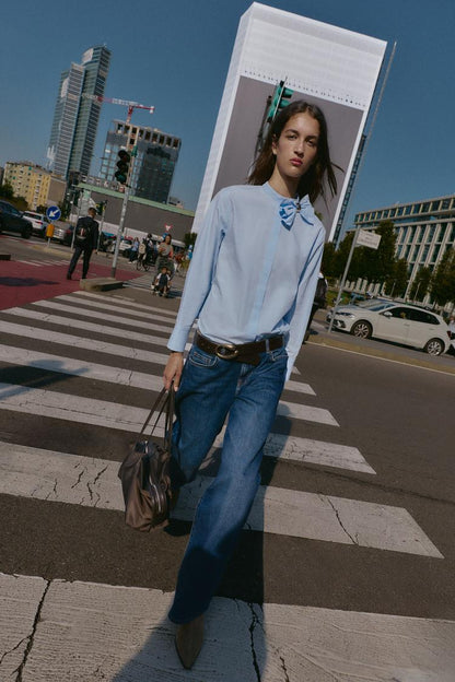 Zara Poplin Blouse Bow Shirt