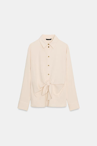 Collared Shirt With Long Sleeve Knot And Botton Up front