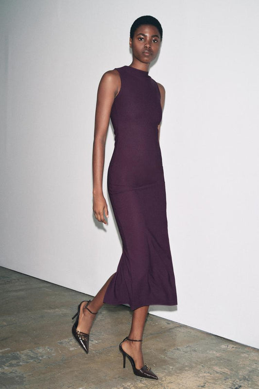 Long Round Neck Sleeveless Straight Hem Dress