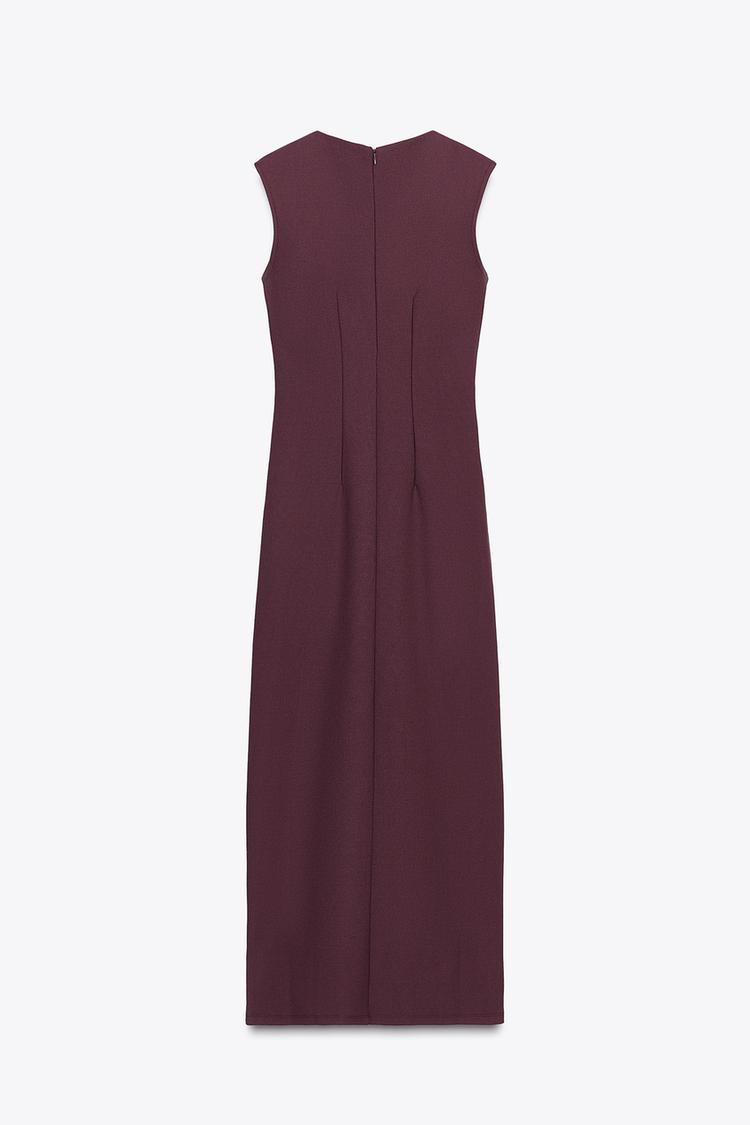 Gathered  Crepe Dress In Burgundy