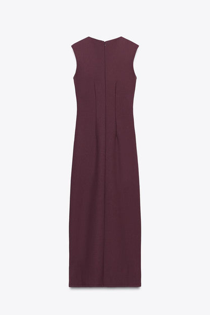 Gathered  Crepe Dress In Burgundy