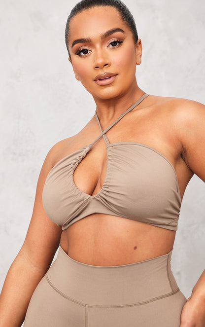 Shape Taupe Brushed Cotton Ruched Strap Sports Bra