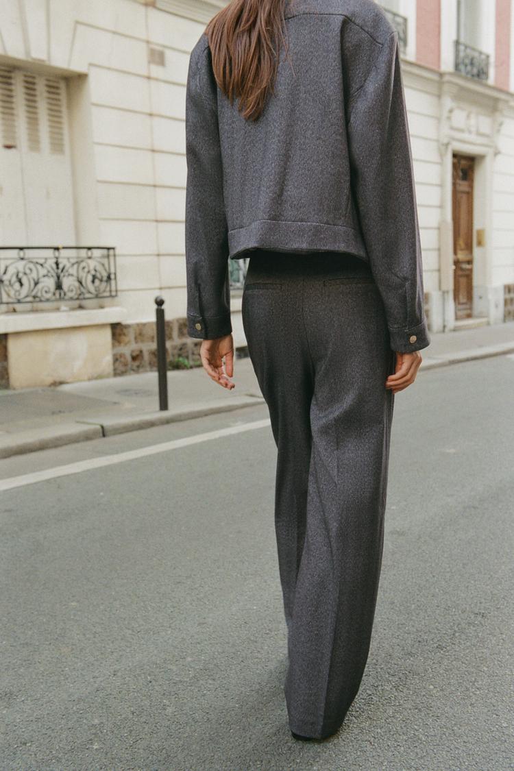 HERRINGBONE STRAIGHT-LEG TROUSERS