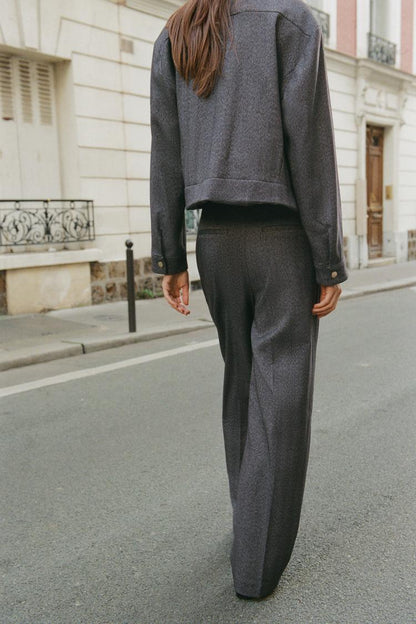HERRINGBONE STRAIGHT-LEG TROUSERS