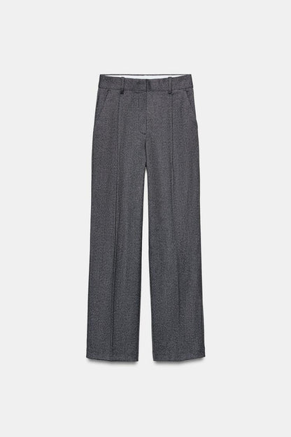 HERRINGBONE STRAIGHT-LEG TROUSERS