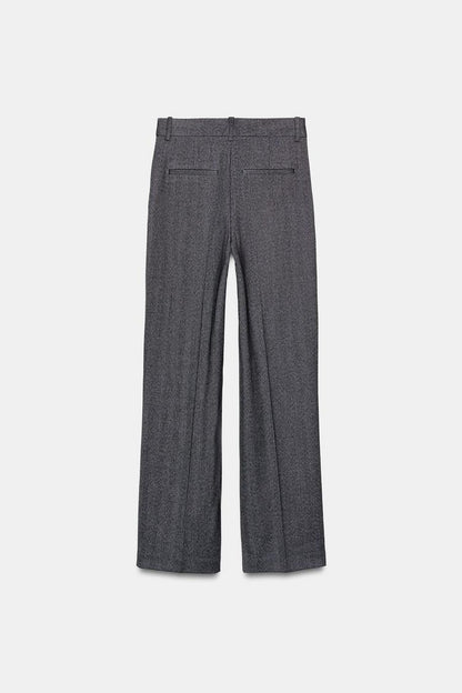 HERRINGBONE STRAIGHT-LEG TROUSERS