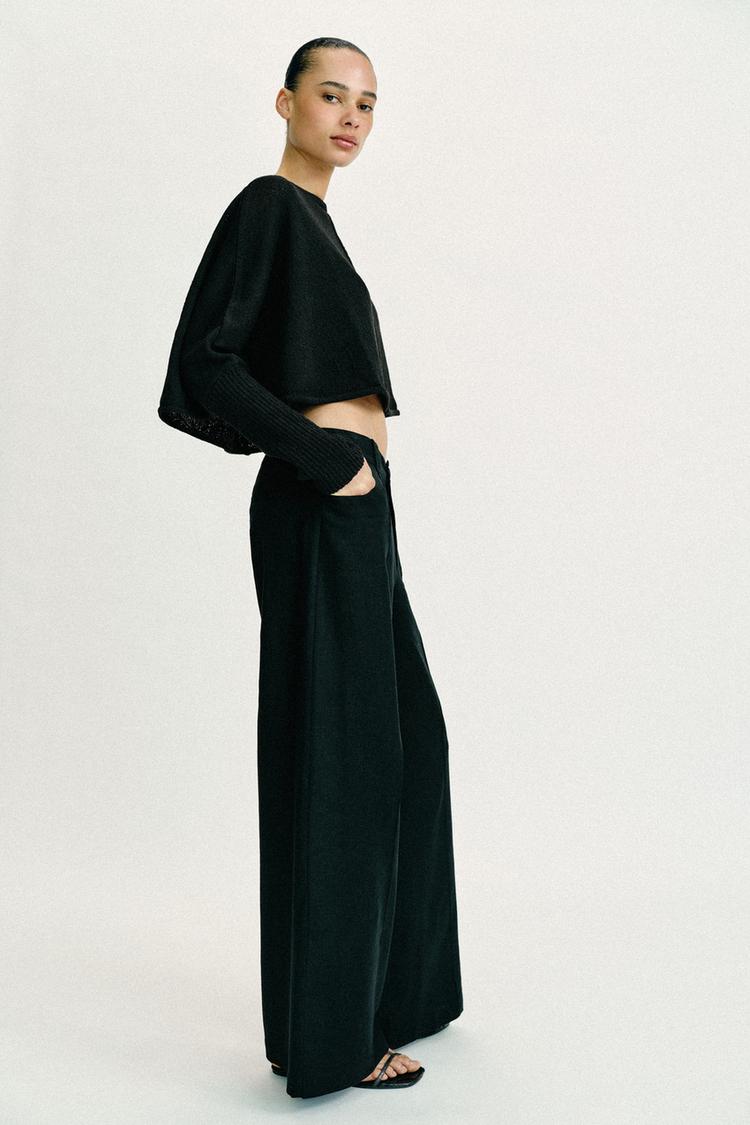 Linen Blend Wide Leg Trouser