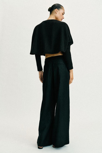 Linen Blend Wide Leg Trouser