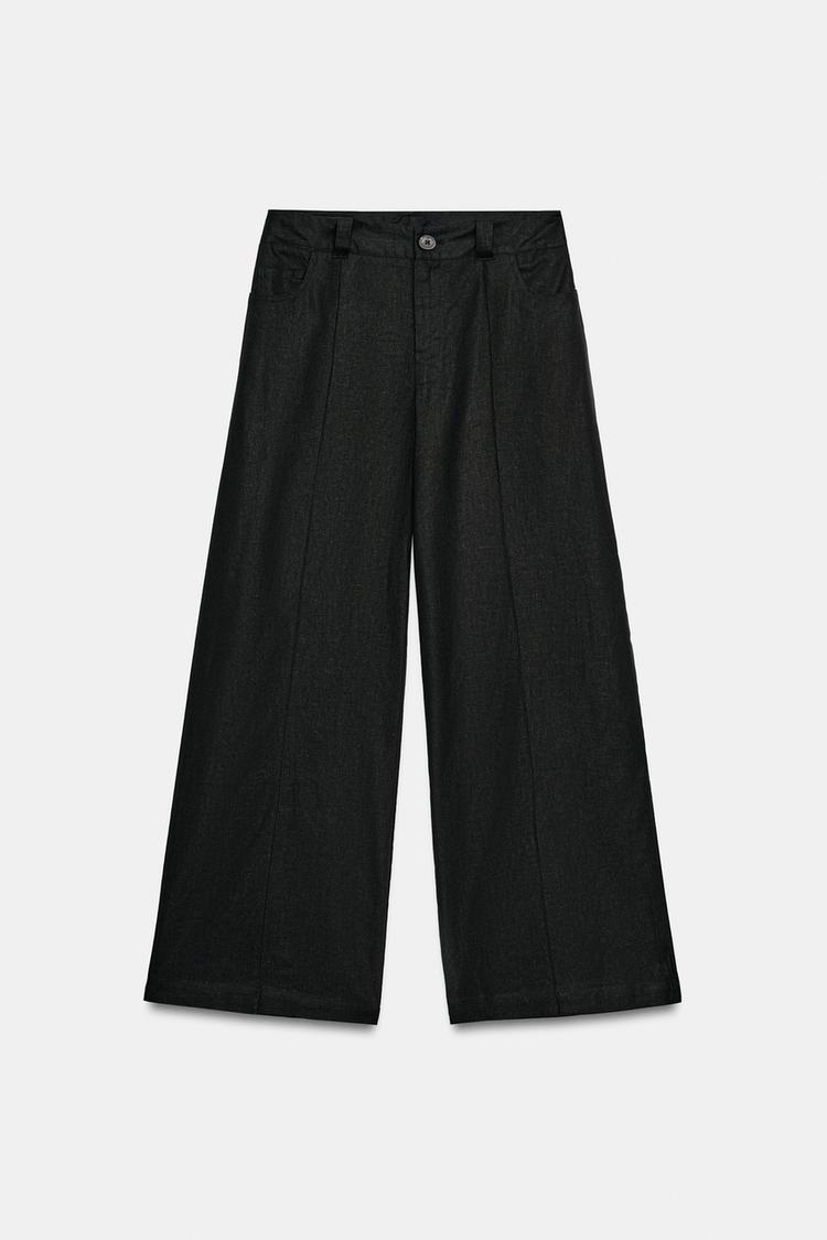 Linen Blend Wide Leg Trouser