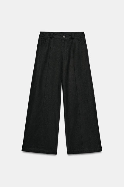 Linen Blend Wide Leg Trouser