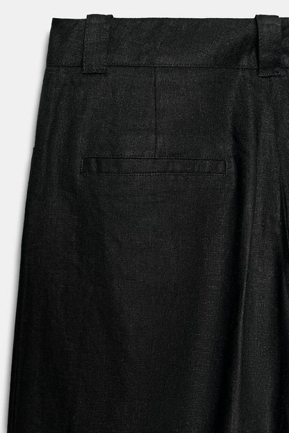 Linen Blend Wide Leg Trouser