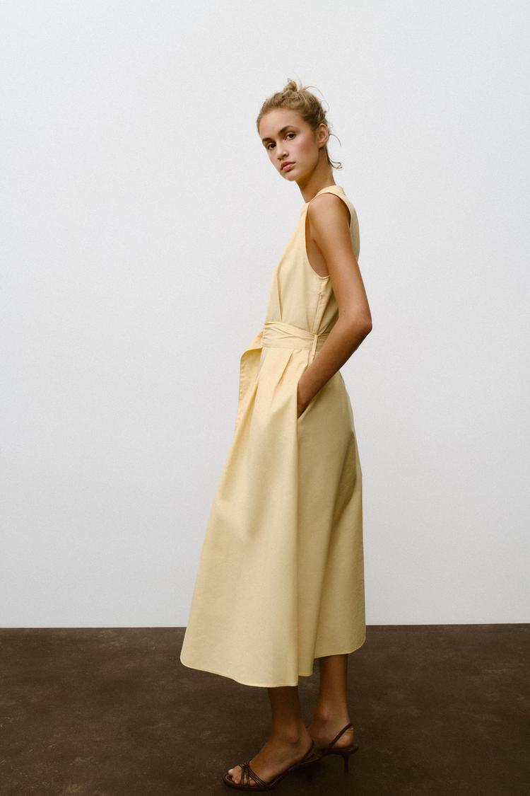 Zara Poplin Midi Belt Dress