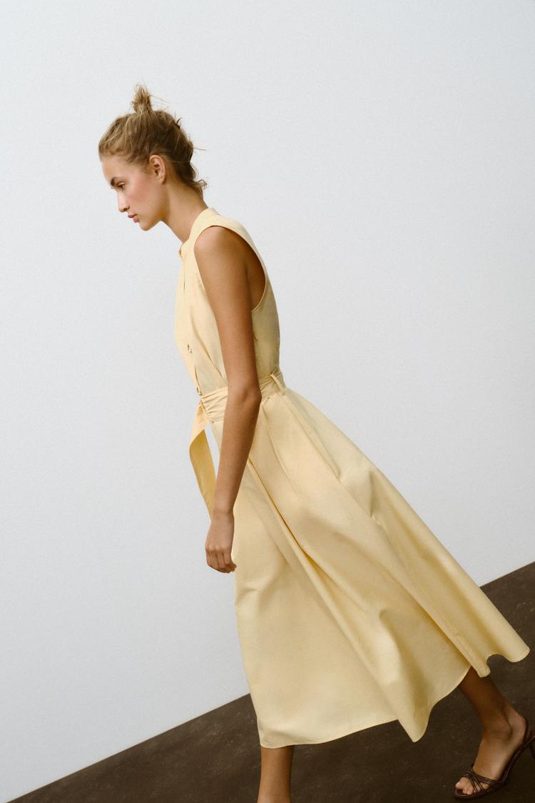 Zara Poplin Midi Belt Dress