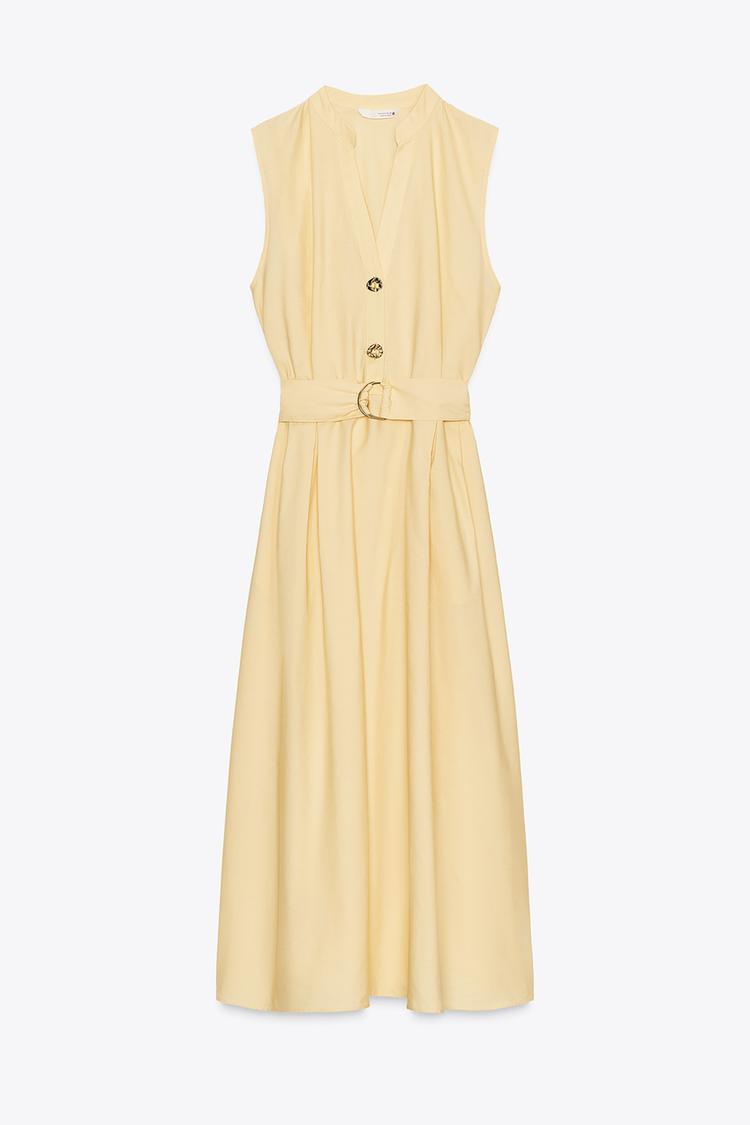 Zara Poplin Midi Belt Dress
