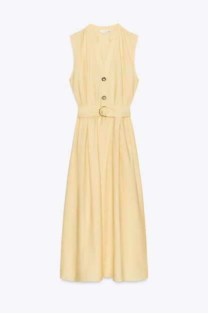 Zara Poplin Midi Belt Dress
