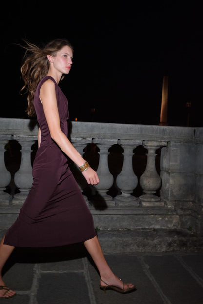 DRAPED MIDI DRESS Aubergine