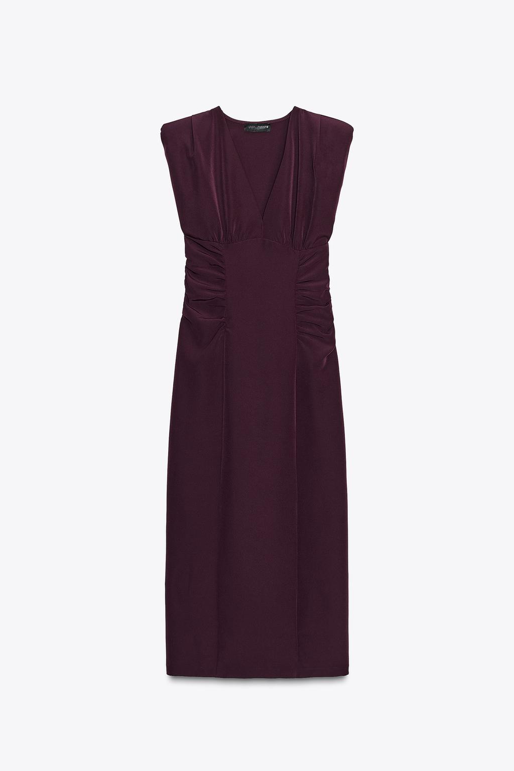 DRAPED MIDI DRESS Aubergine