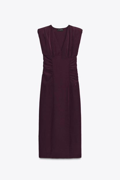 DRAPED MIDI DRESS Aubergine