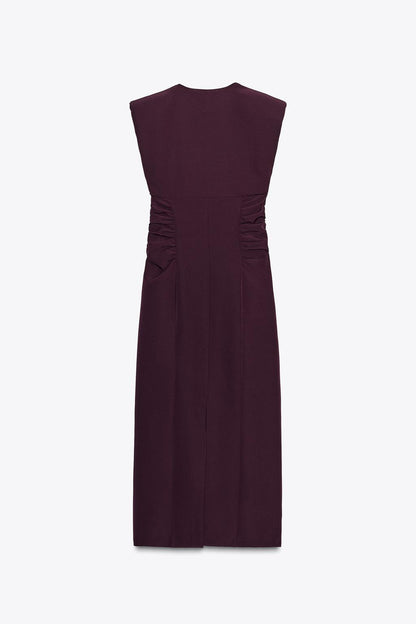 DRAPED MIDI DRESS Aubergine