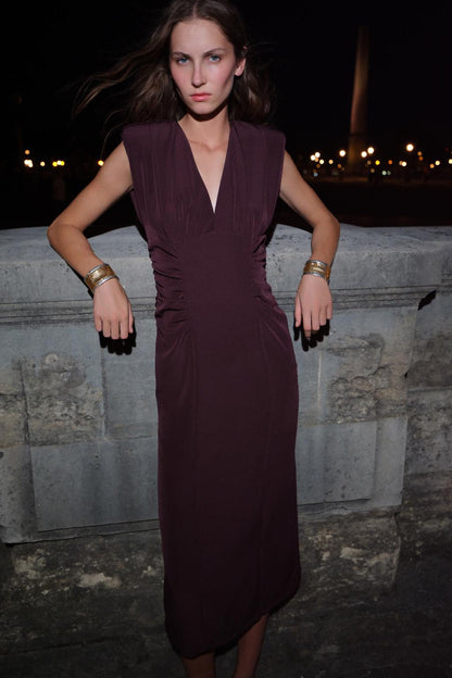 DRAPED MIDI DRESS Aubergine