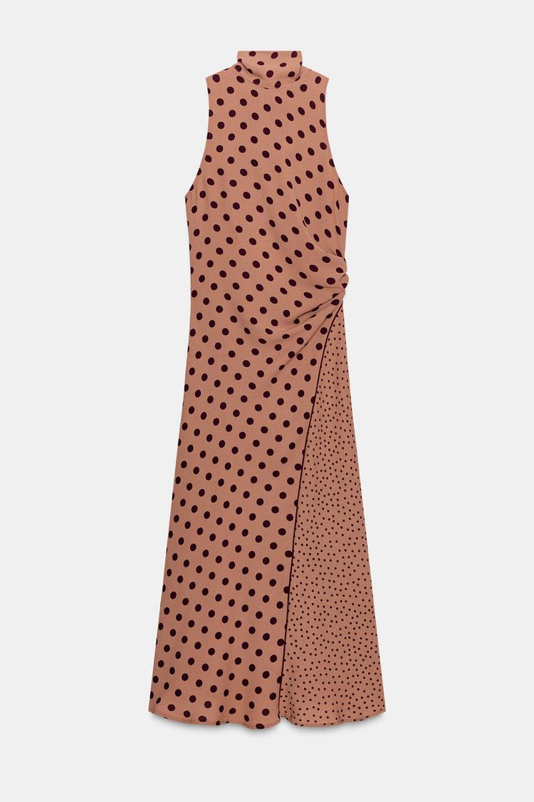 Zara Polka Dot Midi Dress With Bow In Color "Toffee""