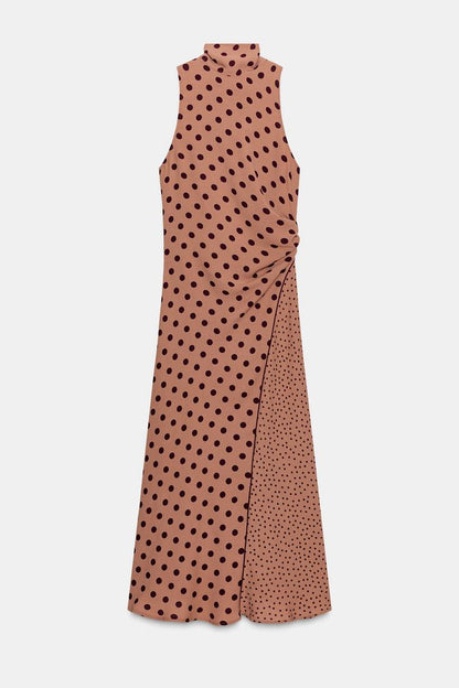 Zara Polka Dot Midi Dress With Bow In Color "Toffee""