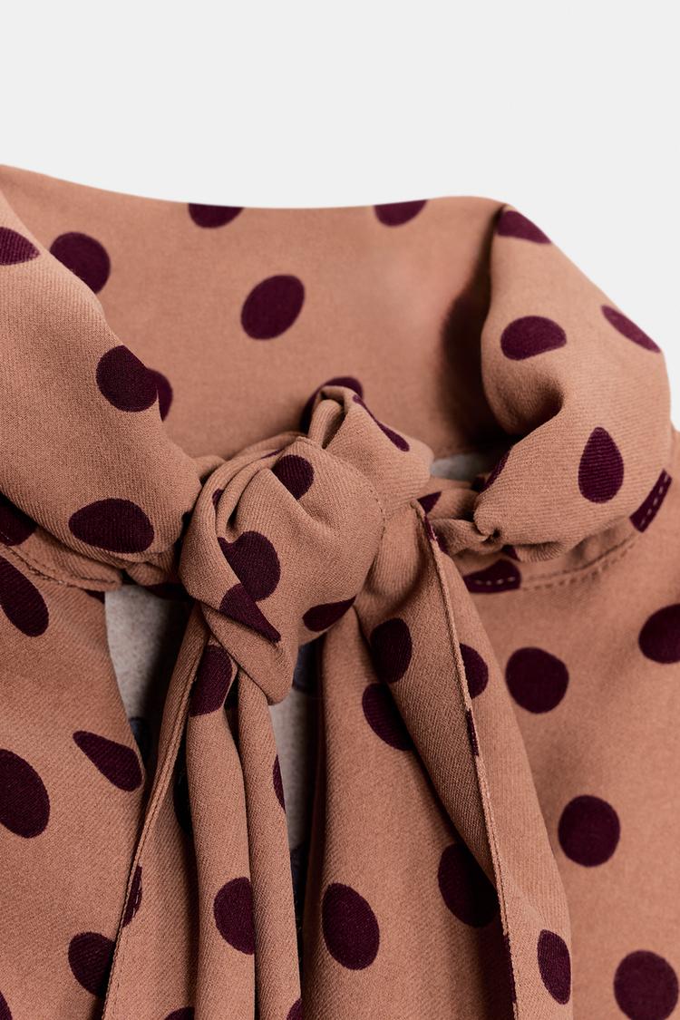 Zara Polka Dot Midi Dress With Bow In Color "Toffee""