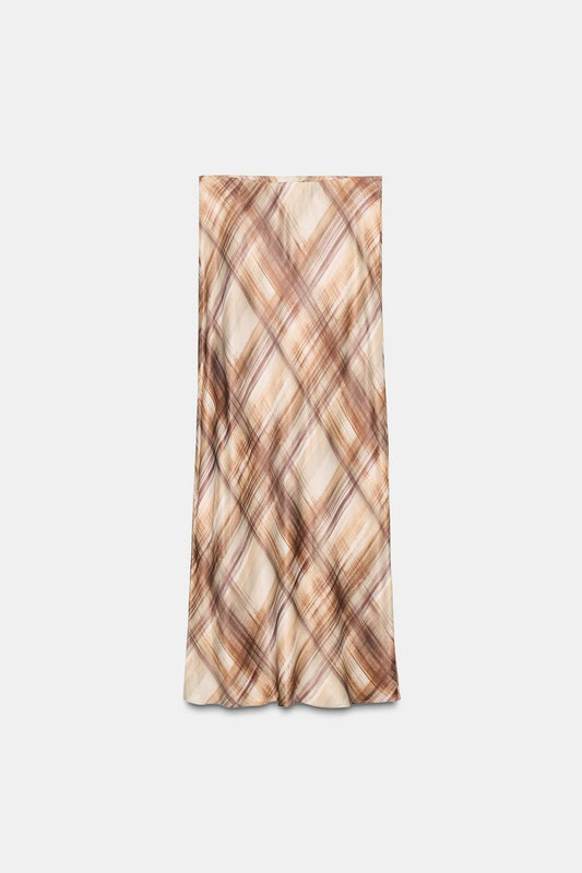 Satin Midi Skirt Brown