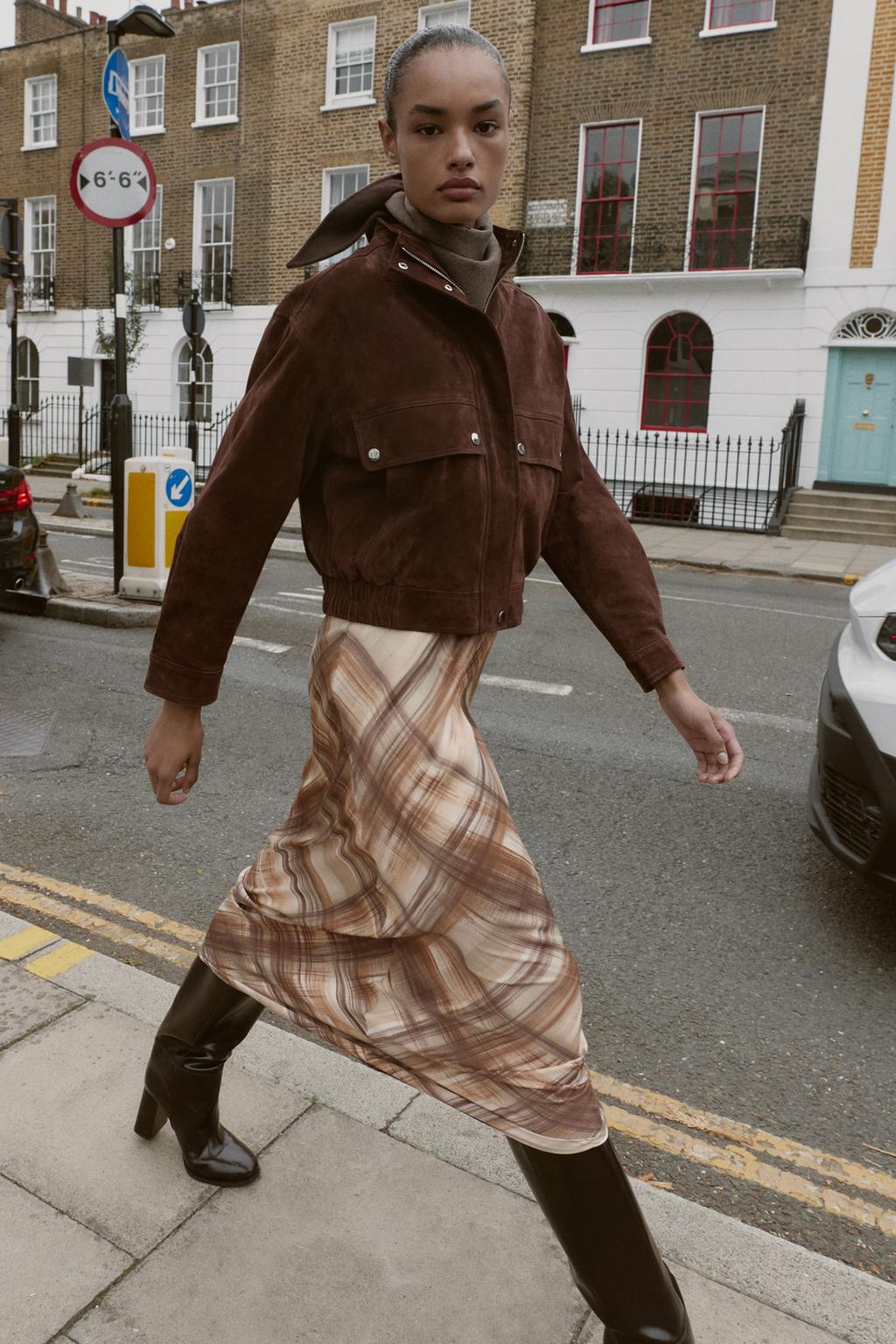 Satin Midi Skirt Brown