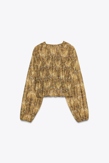 Zara Blouse With Ties And Balloon Printed Pant Set