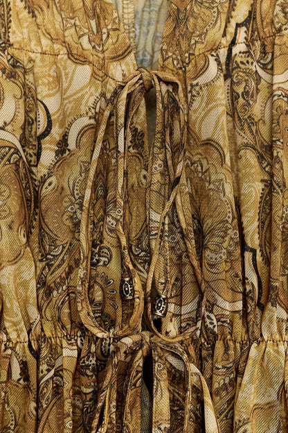 Zara Blouse With Ties And Balloon Printed Pant Set